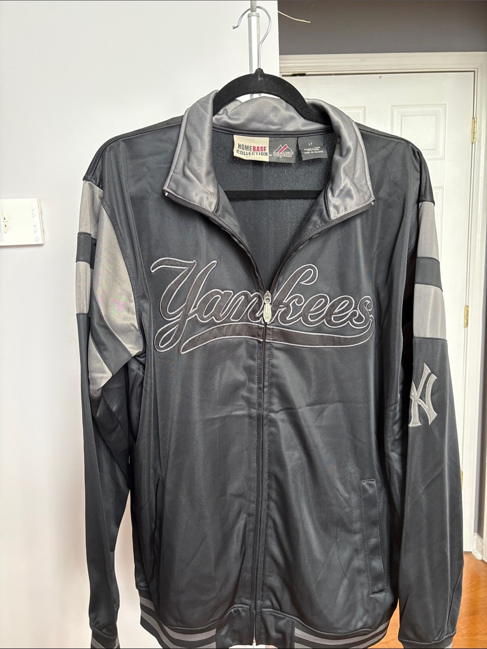 Yankees Black and Grey Track Jacket with Embroidered Script